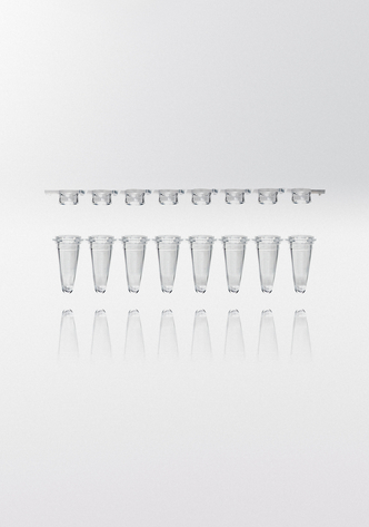 PCR microcentrifuge tube strip PP, 0,1ml, low profile, enclosed 8-capstrip flat & transparent (6000 pcs)