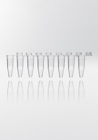 PCR microcentrifuge tube PP, 0,2ml, 8-strips, individually attached flat & frosted caps, transparent (120 pcs)