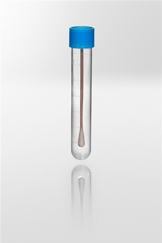 Test tube PP with fitted screw cap PE, 12ml, Ø16x100 mm, with wooden applicator with cotton tip, sterile R (1000 pcs)