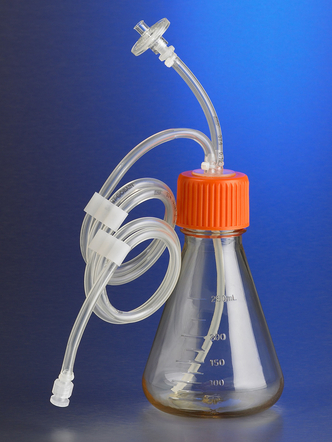 Corning® 250 mL Polycarbonate Erlenmeyer Flask with 1/8 Dip Tube, 0.2 µm Vent, Male Luer Lock, Sterile (4 pcs)