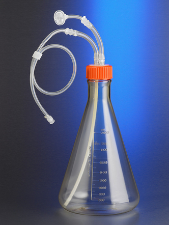 Corning® 2L Polycarbonate Erlenmeyer Flask with 1/8 Dip Tube, 0.2 µm Vent, Male Luer Lock, Sterile (2 pcs)
