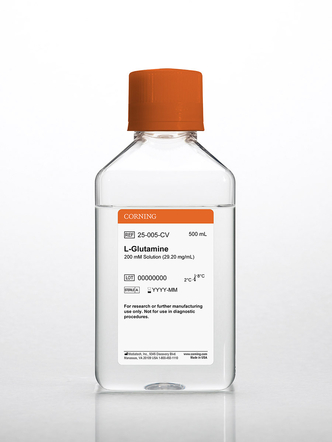 Corning® 500 mL L-Glutamine, 200 mM solution, 100x [+] 8.5 g/L NaCl (6x500 mL)