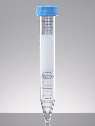 Falcon® 15 mL Polystyrene Centrifuge Tube, Conical Bottom, with Dome Seal Screw Cap, Sterile, in rack (500 pcs)