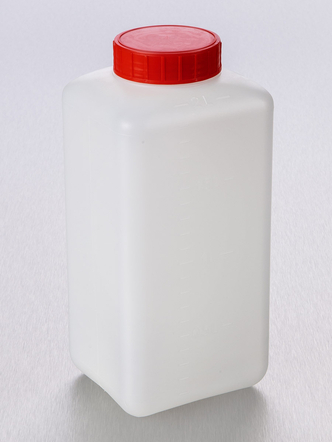 Corning® Gosselin™ Square HDPE Bottle, 2 L, Graduated, 58 mm Red Cap with Seal, Assembled, 50/Case