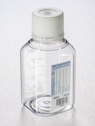 Corning® Gosselin™ Water Sampling Octagonal PET Bottle, 250 mL, Graduated, No Sodium Thiosulfate, 31 mm Tamper-evident Cap, Sterile, 144/Case