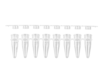 Axygen® 0.2 mL Polypropylene PCR Tube Strips and Flat Cap Strips, 8 Tubes/Strip, 8 Flat Caps/Strip, Clear, Nonsterile (1250 pcs)