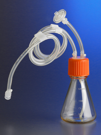 Corning® 125 mL Polycarbonate Erlenmeyer Flask with 1/8 Dip Tube, 0.2 µm Vent, Male Luer Lock, Sterile (6 pcs)