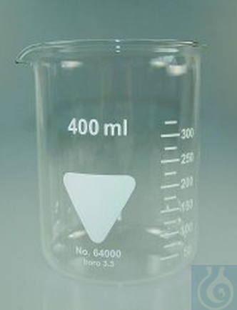 Beakers 400 ml, low form, boro 3.3 with division and spout (1 pcs)