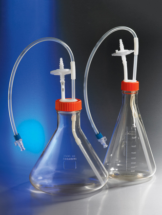 Corning® 3L Polycarbonate Erlenmeyer (Fernbach Design) Flask with 1/4 Dip Tube, 0.2 µm Vent, MPC Male Disconnect, Sterile (2 pcs)