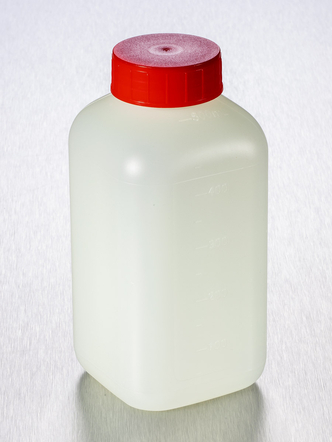 Corning® Gosselin™ Square HDPE Bottle, 500 mL, Graduated, 37 mm Red Cap with Wad, Assembled, Sterile, 100/Case