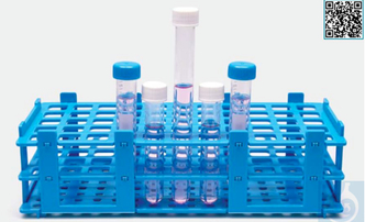 Test tube rack, detachable, PP for 55 tubes - 15 ml with dia. 18mm, blue Tube rack (1)
